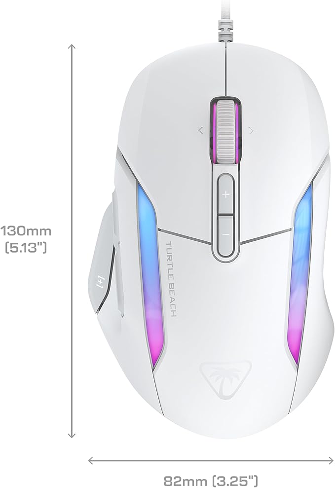 Turtle Beach Kone II Wired RGB Gaming Mouse, 26000 DPI Optical Sensor, 100M Click Life Optical Switches, 23 Customizable Inputs, Ergonomic Design, 4D Scroll Wheel, Pure PTFE Glides – Arctic White