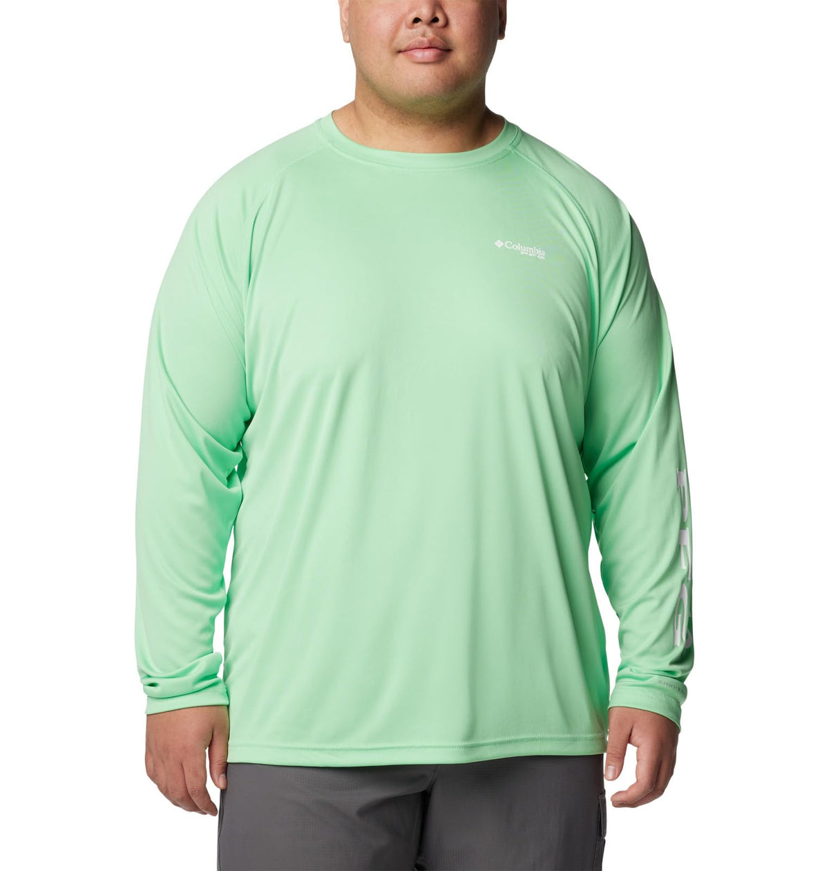 Columbia Men's Terminal Tackle Long Sleeve Fishing Shirt, Ocean Mint/White Logo, 1X