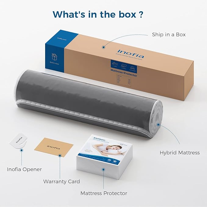 Inofia Twin Mattress 12 inch Hybrid Twin Size Mattresses Cool Bed with Waterproof Mattress Protector Included, Medium Firm Feel, Motion Isolation, 101 Nights Trial