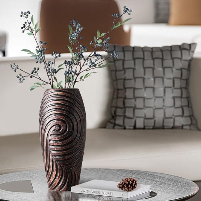Vintage Home Decor Vase, Brown Resin Vase for Home Decor, Bedroom, Dining Table, Living Room Decor, Bookshelf Decor, Mantel, 15.7 inch