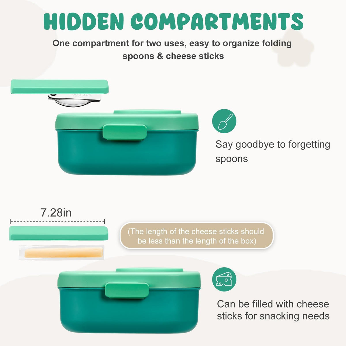 BOSEDSANG Bento Lunch Box with 12oz Soup Thermo,4 Compartments Lunch Box Containers, Spoon&Sauce Jar, BPA Free&Leak proof,Insulated Food Jar for Travel (Green)