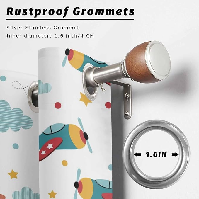 Turquoise Airplane Waterproof Outdoor Curtains