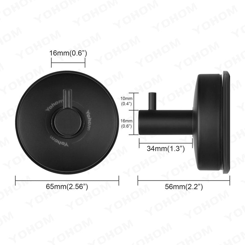 YOHOM Suction Cup Hooks Shower Towel Holder Stainless Steel Vacuum Bathroom Shower Hook Suction Towel Rack Kitchen Organizer for Bathrobe Loofah Matte Black 2Pcs