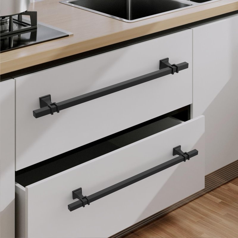 9BUILD 10 Pack 10Inch Matte Black Cabinet Pulls - Black Wardrobe & Kitchen T Bar Pulls