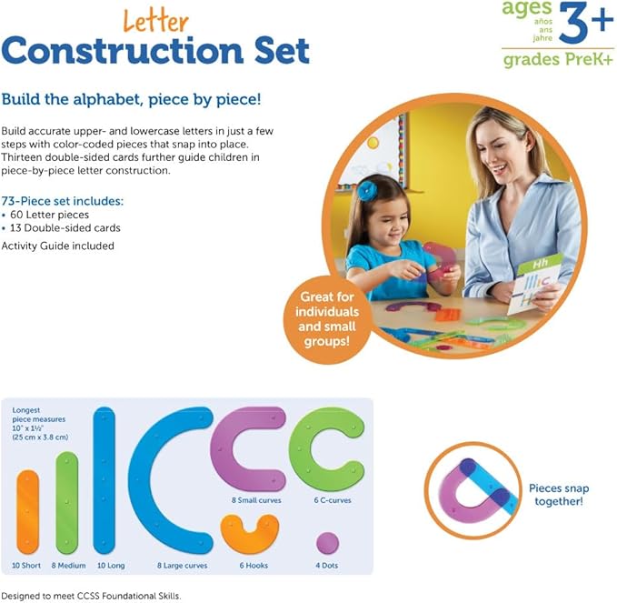 Learning Resources Letter Construction Activity Set - Alphabet Montessori Toys, Toddler Writing , ABC Phonics for Kids, Learn to Readd, Teacher Classroom Must Haves, Birthday Gifts for Students