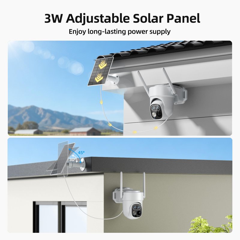 SV3C Security Cameras Wireless Outdoor, No Subscription Fee, 360° PTZ WiFi Camera with 2K Dual Lens, Solar Powered Auto Tracking, Full Color Night Vision, 2 Way Audio, 4-Cam Kit with Hub, Easy Setup