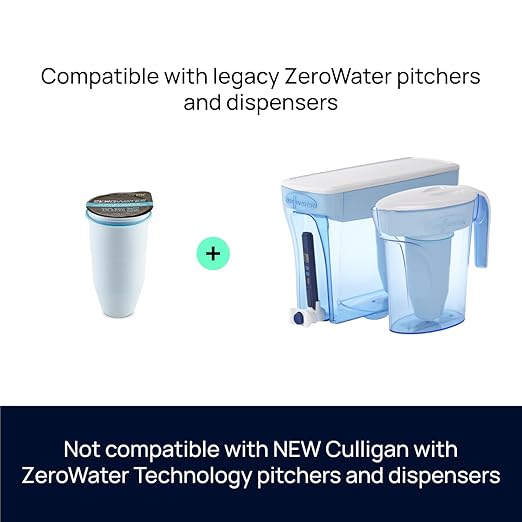 Culligan ZeroWater 10-Cup Ready-Pour Round 5-Stage Water Filter Pitcher with 5-Stage 0 TDS Water Filter – IAPMO Certified to Reduce Lead, Chromium, and PFOA/PFOS