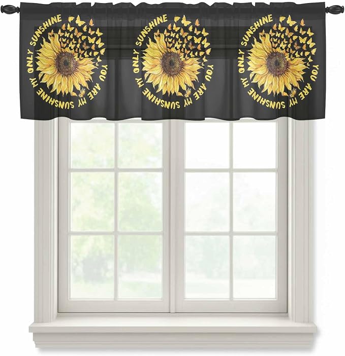 YOU ARE MY SUNSHINE Sheer Valance Curtains, Summer Sunflowers Golden Gradient