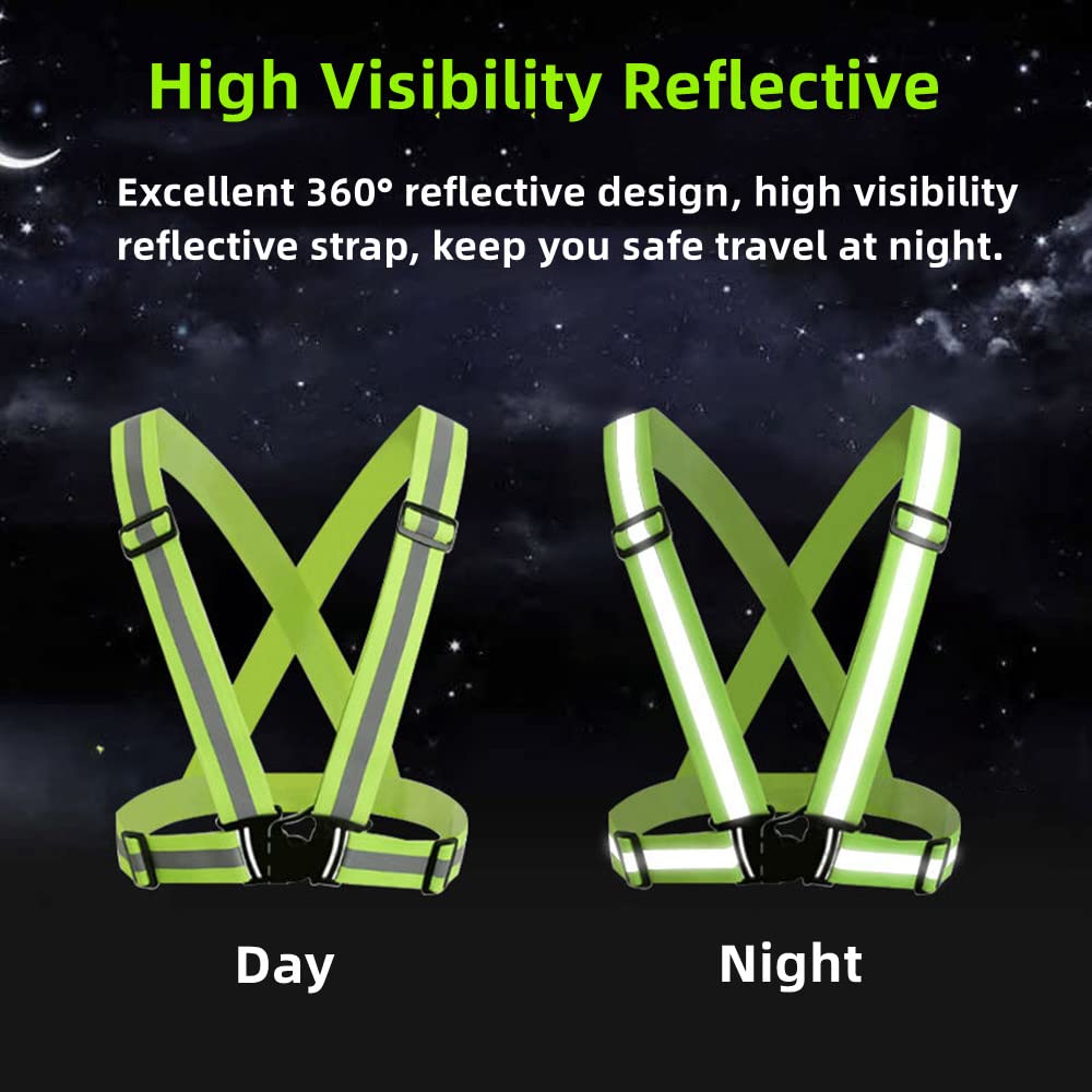 YUNLOVXEE Reflective Strap Safety Vest Gear - 2-10 Pack Adjustable High Visible Reflective Running Gear for Women Men Night (Green x10)