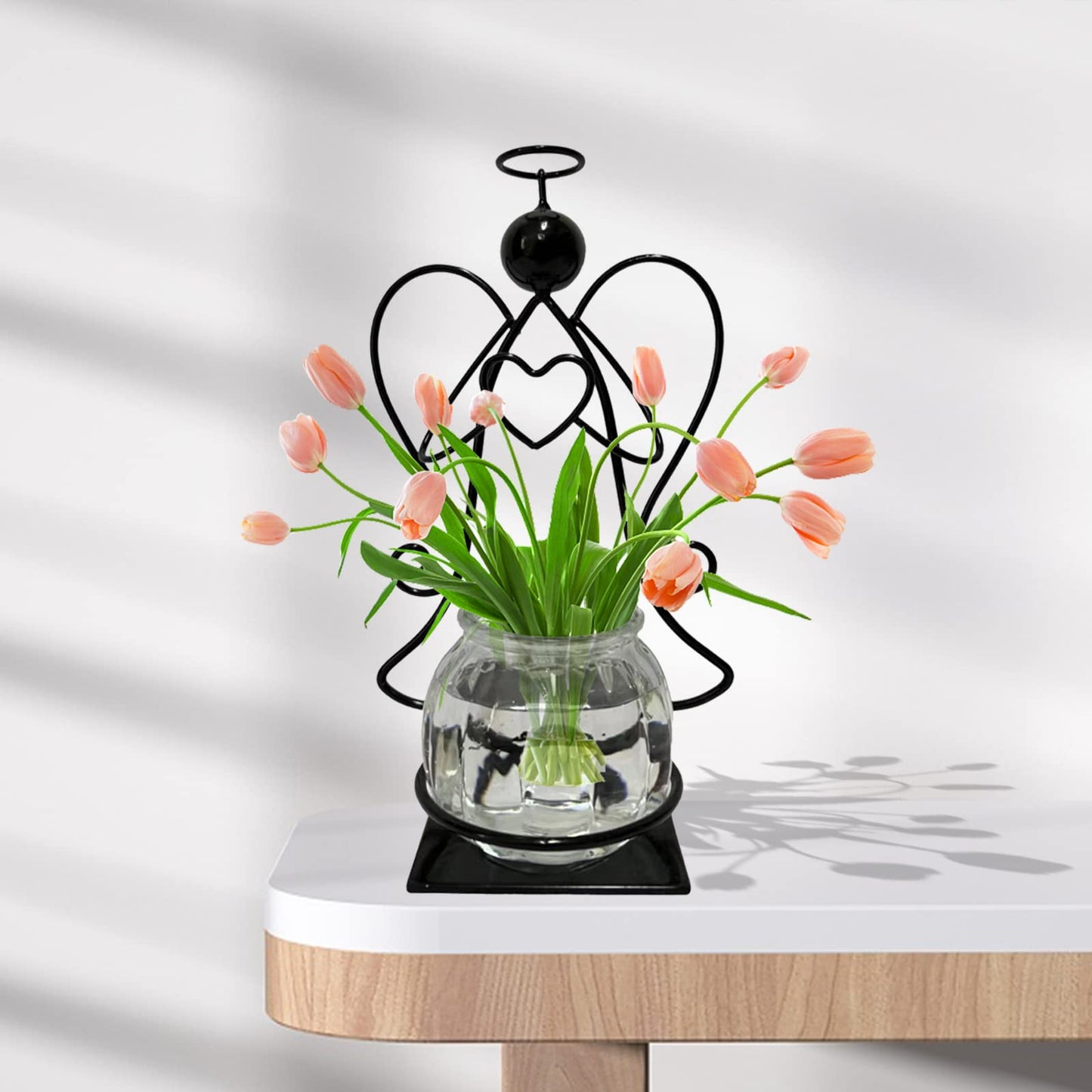 Angel Plant Terrarium with Metal Stand, Air Planter Bulb Glass Vase Metal for Hydroponics Home Garden Office Decoration-Plant Lover's Gift for Women (Angel)
