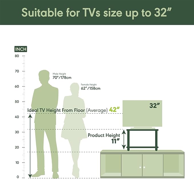 Furinno Turn-N-Tube TV Riser Stand, 2-Tier Small Elevated No Tools TV Stand, TV Console for TV up to 32 inch, 15.8 x 23.8 x 11, for Living Room, Bedroom, White