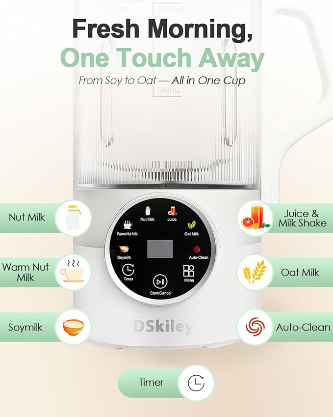40oz Nut Milk Maker Machine, Automatic Plant Milk Maker with 10 Blades