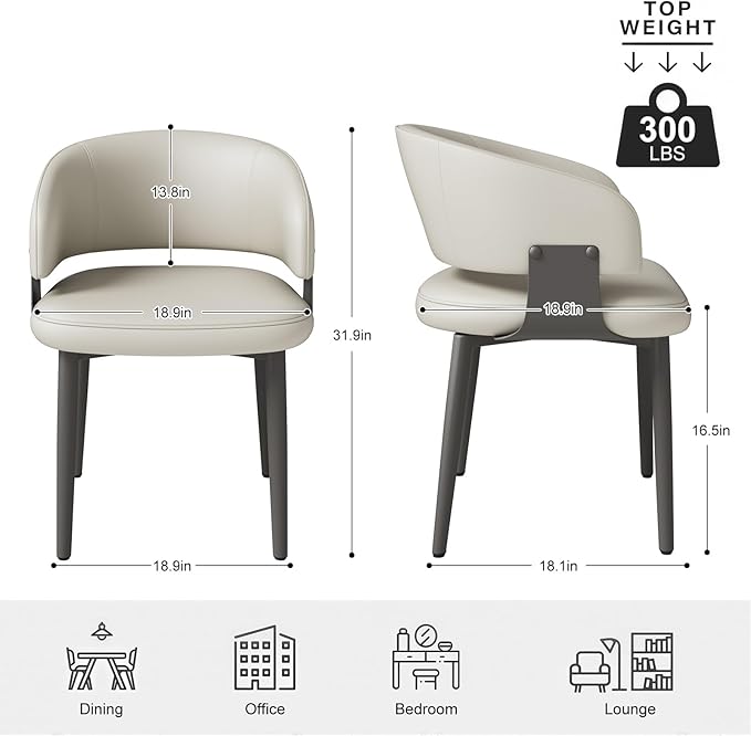 Modern Dining Chairs Set of 6, Faux Leather Upholstered Kitchen Chairs with Curved Back and Metal Legs, Mid Century Chairs for Dining Room, Kitchen, or Café (Light Gray)