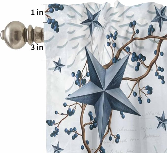 Kitchen Curtains Tiers and Valance Set of 3, Texas Star Country Light Filtering