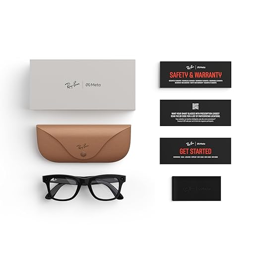 Ray-Ban Meta (Gen 1), Wayfarer, Shiny Black | Smart AI Glasses for Men, Women — 12 MP Ultra-Wide Camera, Open-Ear Speakers for Audio, Video Recording and Bluetooth — Clear Lenses — Wearable Technology