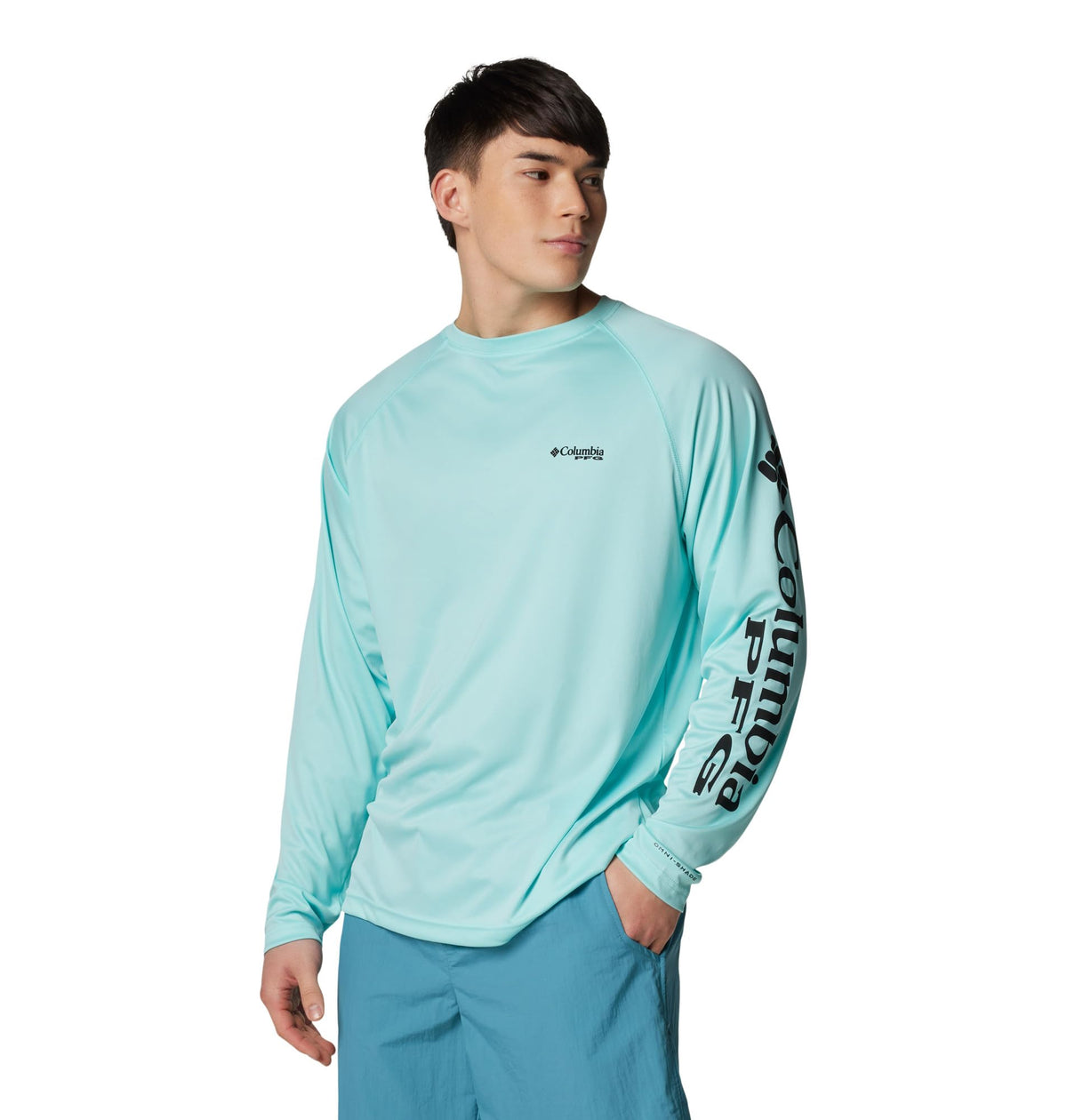 Columbia Men's PFG Terminal Tackle Long Sleeve Fishing Shirt, Gulf Stream/Black Logo, Medium