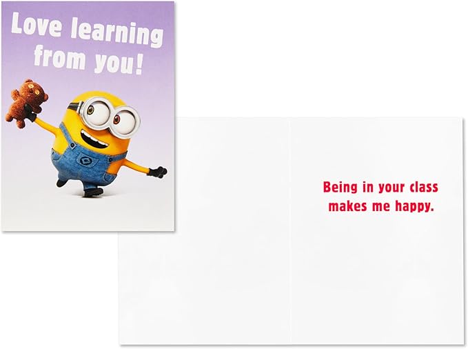 Hallmark Minions Valentines Day Cards and Mailbox for Kids School Classroom Exchange (1 Box, 32 Valentine Cards, 35 Stickers, 1 Teacher Card)