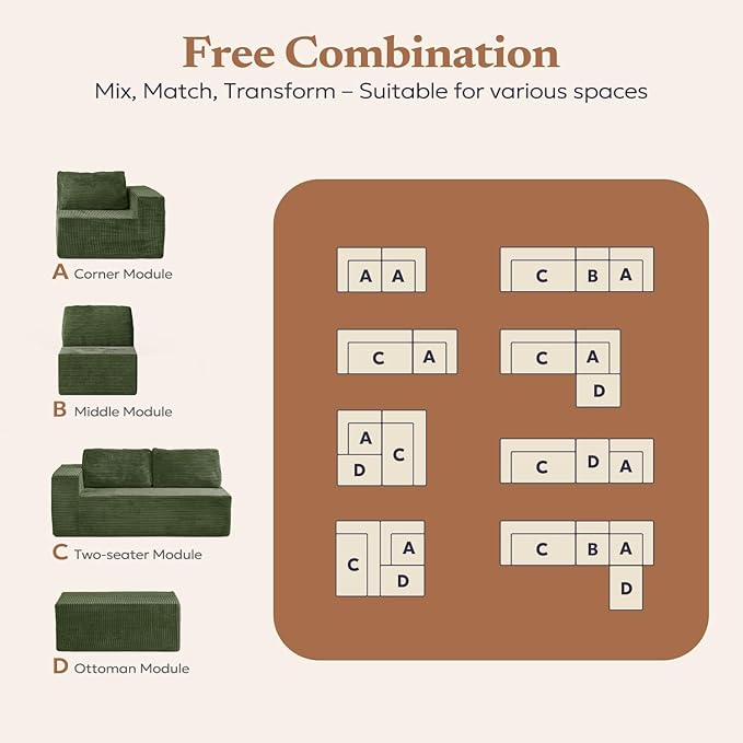 30" Modular Upholstered Foam Couch, Upholstered Floor Sofa Couch with Pillow, Bean Bag Chair for Bedroom Living Room, No Assembly Required (Deep Grey, Plush Corduroy Fabric)