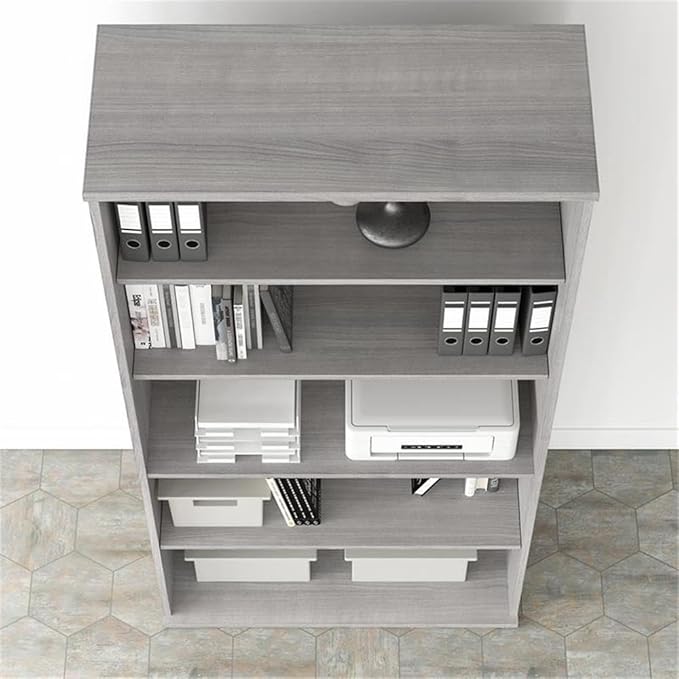 Bush Business Furniture Hybrid Tall 5 Shelf Bookcase in Platinum Gray