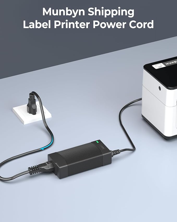 MUNBYN Power Cord, Black 3 Prong Cord, 3.8FT Power Cable Replacement for 130B, 129B, and 941B Thermal Printers and Other Shipping Label Printers