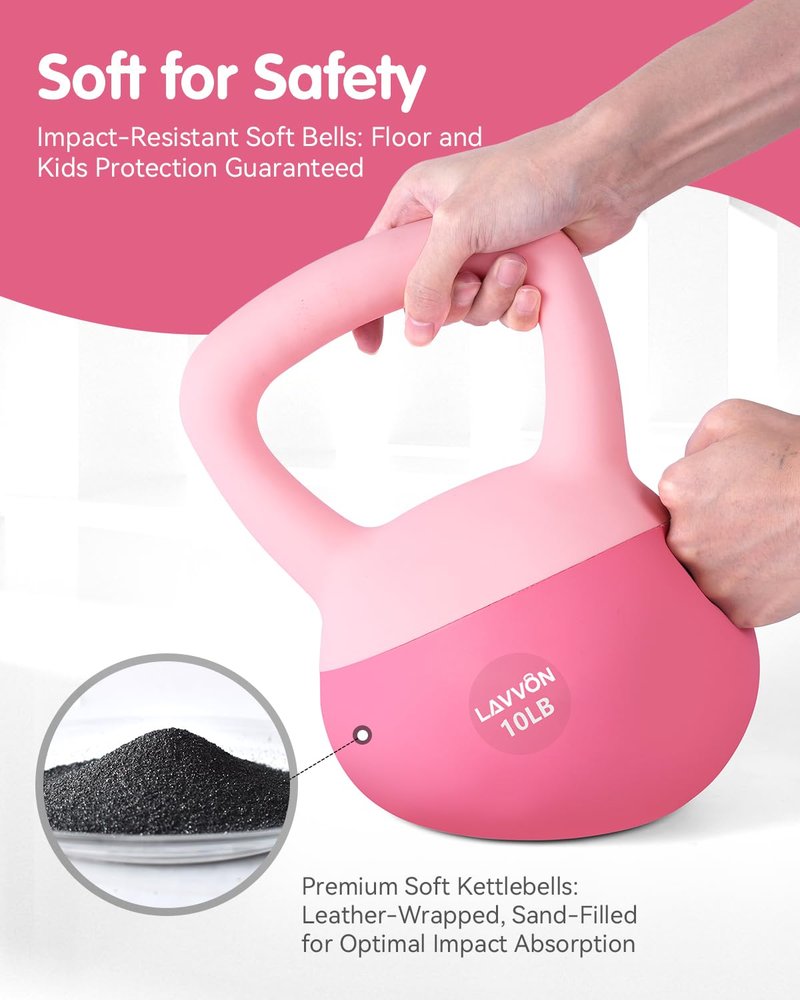 Soft Kettlebell - Cushioned Impact-Resistant Base and Anti-Slip, Kettle bell Anti-Slip Grip Weight for Home Workouts, Safe Strength Training Kettlebells Sets for Women & Men, With Non-slip Gloves (Pink, 5LB)
