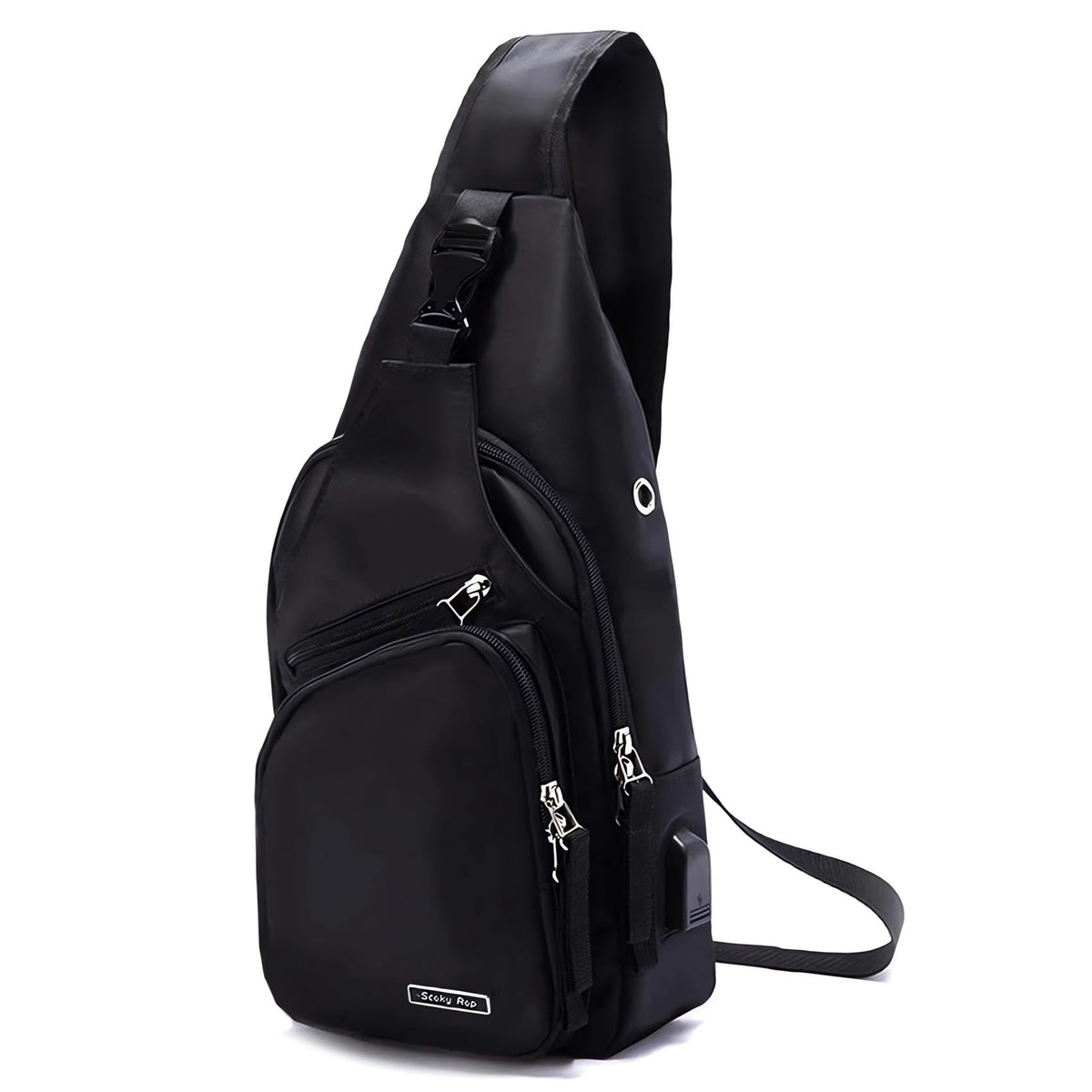 Seoky Rop Men Women Sling Backpack Nylon Water Resistant Shoulder Chest Crossbody Sling Bag with USB Charging Port Black