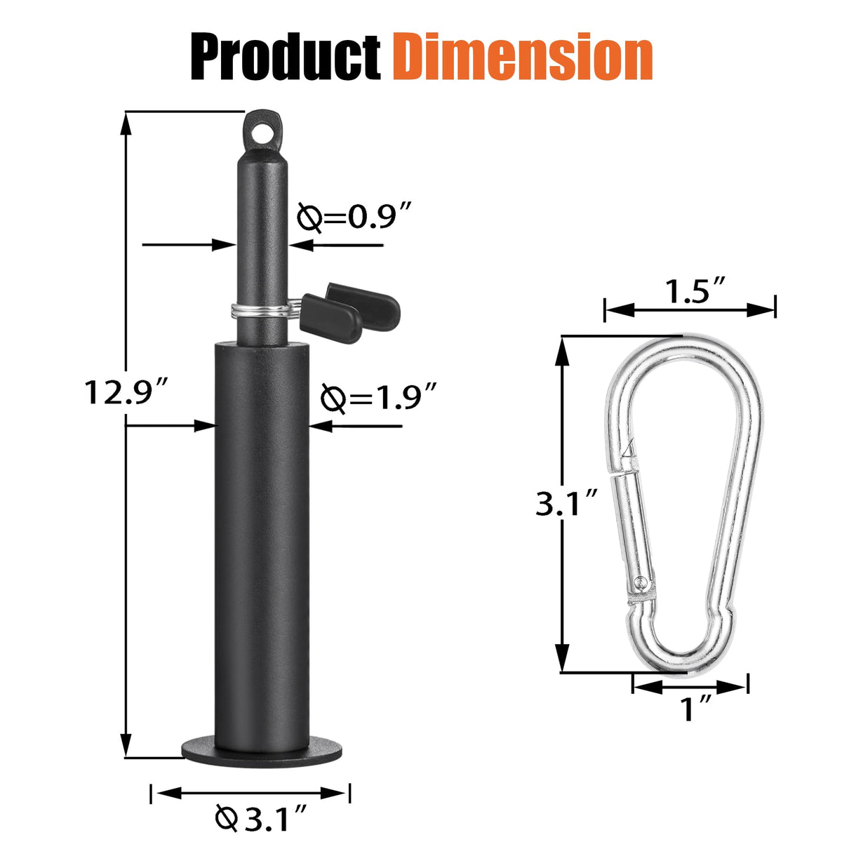 SERTT Weight Loading Pin fit 1 inch Standard and 2 inch Olympic Weight Plate, Gym Pin for Weight Stack with Heavy-Duty Carabiner, Weight Pin Attachment for Cable Pulley System LAT Pulldown