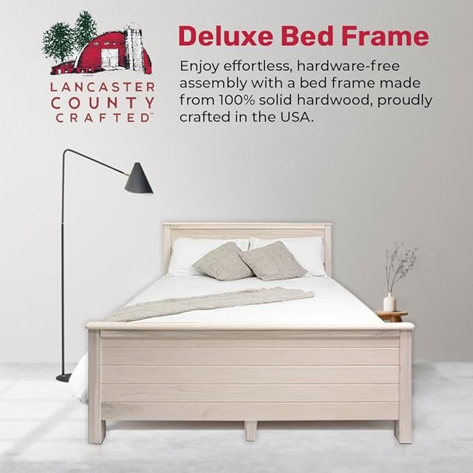 Solid Hardwood Deluxe Platform Bed Frame, Headboard, Footboard & Slats, Quality Crafted in Pennsylvania, USA from Poplar by Mennonite Artisans, No Box Spring Needed, Easy Assembly