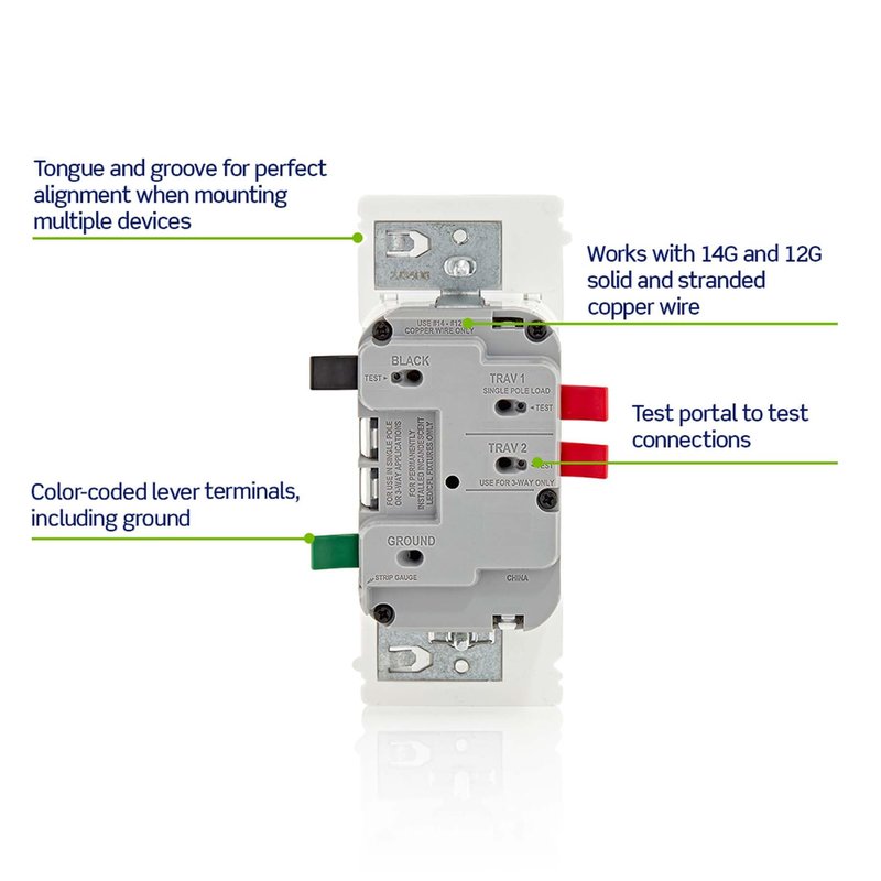 Leviton Lever Edge Rocker Slide Dimmer Switch for LED/Incandescent Bulbs, 150 Watt, Single Pole or 3-Way, ESL01-1LW, White