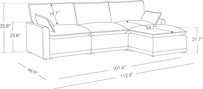 CHITA 113" Oversized Cloud Sectional Couch, Modern Modular Sectional Sofa Set for Living Room, 4 Seater L Shaped Couch, Cream