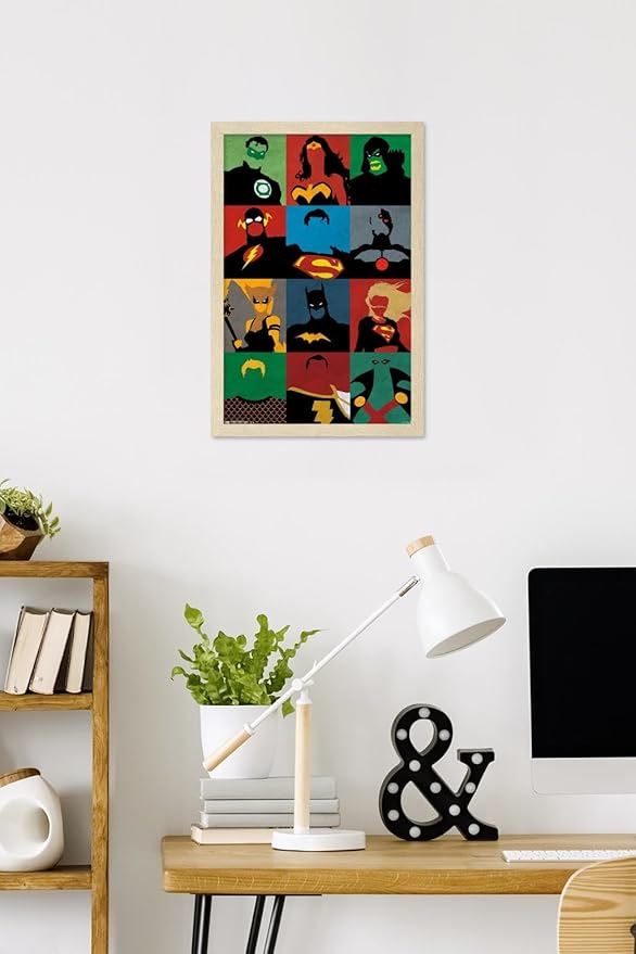 DC Comics Justice League - Minimalist Wall Poster, 22.4L" x 14.7W", Blonde Framed Version