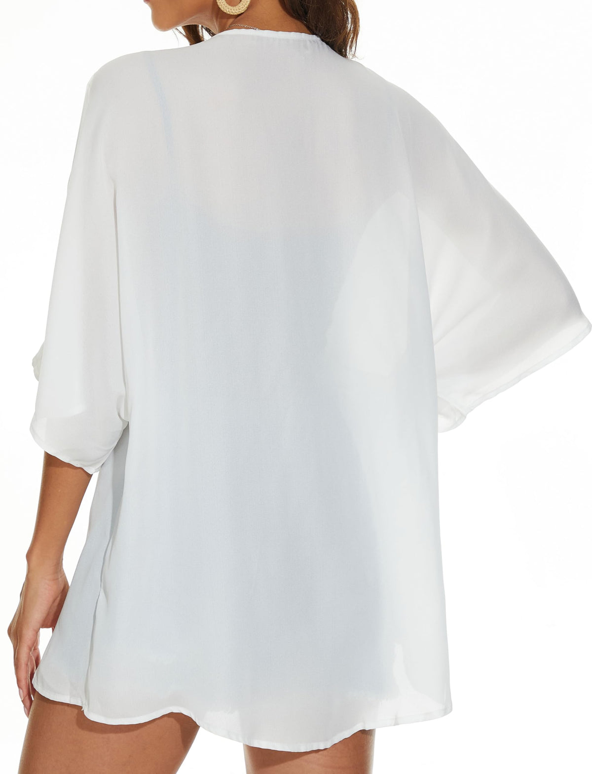 Women Summer Tops Kimono Cardigans Sheer Beach Cover Ups Chiffon Open Front Shirts （White,2XL