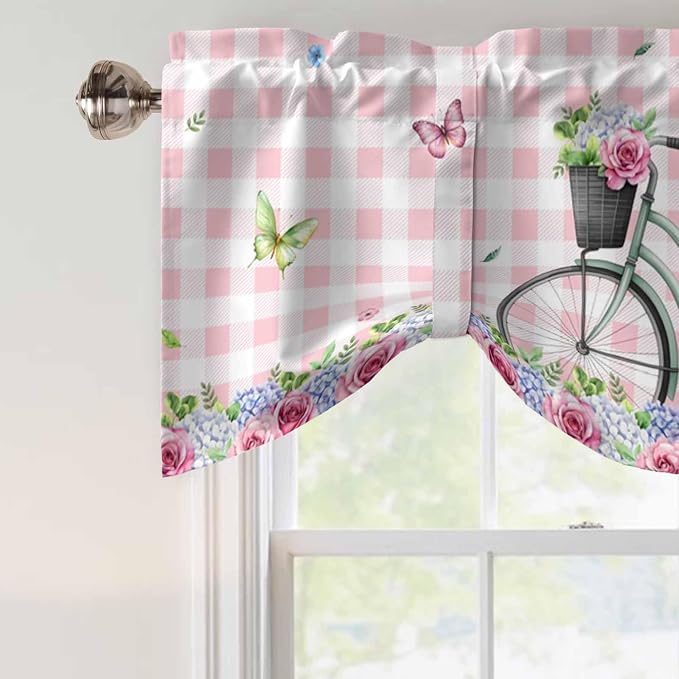 Spring Tie Up Valance Curtains for Windows, Kitchen Curtains Window Shades