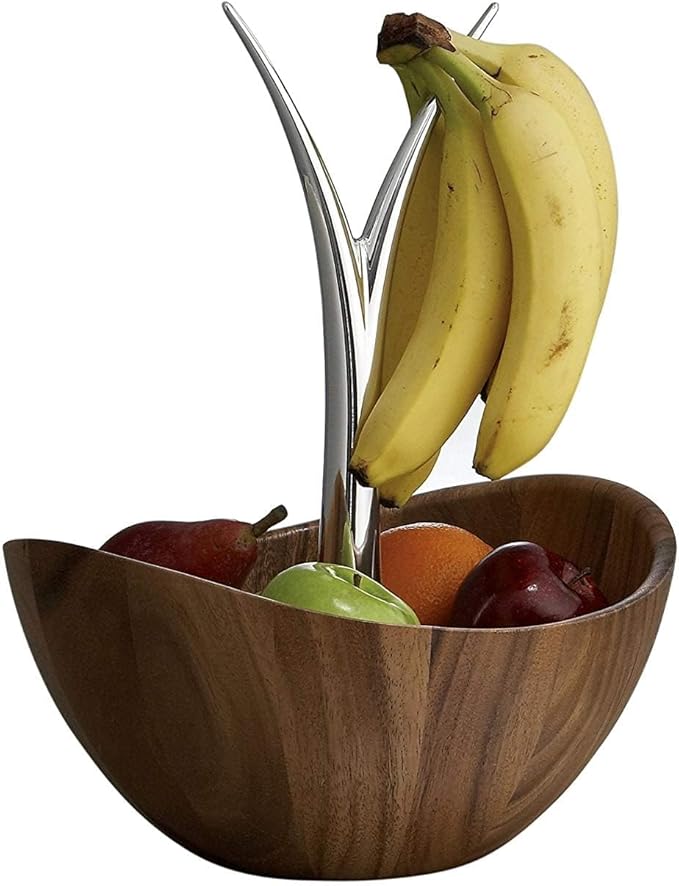 Nambe Fruit Tree Bowl – 12” Acacia Wood & Alloy Decorative Centerpiece, Modern Sculptural Fruit Display for Kitchen & Dining Table – Wide Stylish Tabletop Serveware for Home & Office