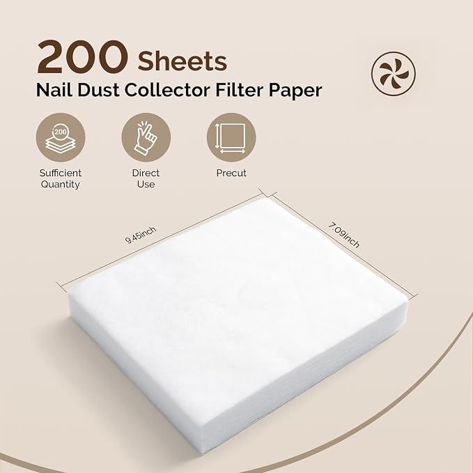 MelodySusie 200 Sheets Nail Dust Collector Filter Paper, Disposable Dust Vacuum
