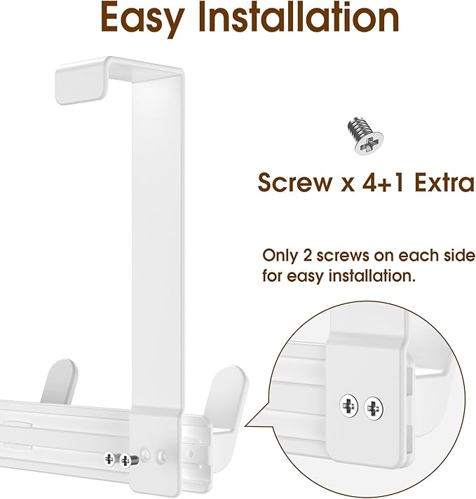 Over The Door Hooks Hanger, Heavy Duty Rack for Winter Coat, Fits 1 3/8" Doors, L7U - Bathroom Accessories and Towel Organizer Holder, Glossy White