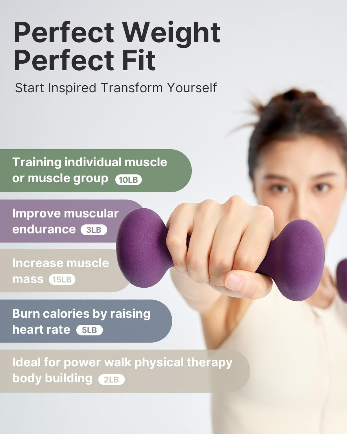 YOTTOY Dumbbell Set of 2,2-15 Pound Hand Weights for Women, Non-Slip Hand Weights for Home Gym, Strength Training, and Full-Body Workouts (Purple, 10LB-Pair)