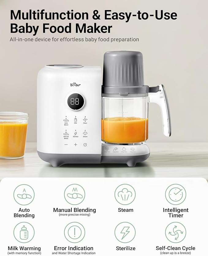 Bear Baby Food Maker Steamer&Blender with Dual-Layer Steam Baskets, 18.5oz