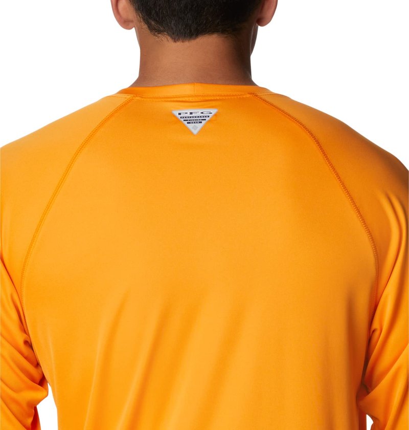 Columbia Men's Terminal Tackle Long Sleeve Fishing Shirt, Orange Blast/Black Logo, Small