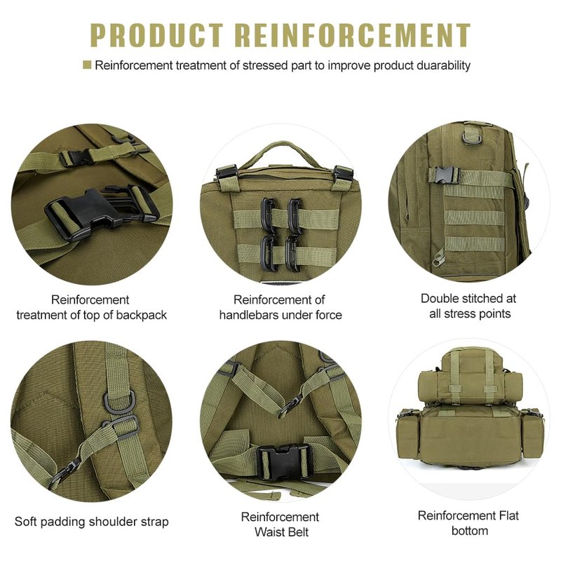 CALUOMATT Large Military Tactical Backpack for Men, 40-50L Backpacks for Women, Bug out Bag Army 3 Days Pack Bags Rucksack with Molle System Green