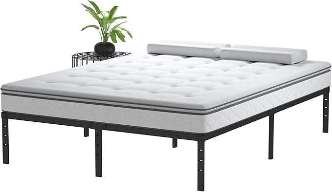 14 Inch Full Size Bed Frame No Box Spring Needed, Heavy Duty Metal Platform Bed Frame Full Support Up to 3000 lbs, Easy Assembly, Noise Free, Black