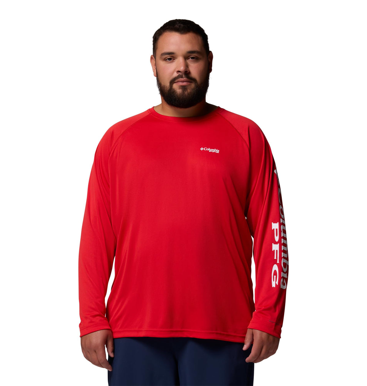 Columbia Men's PFG Terminal Tackle Long Sleeve Fishing Shirt, Red Spark/White Logo, 2X Tall