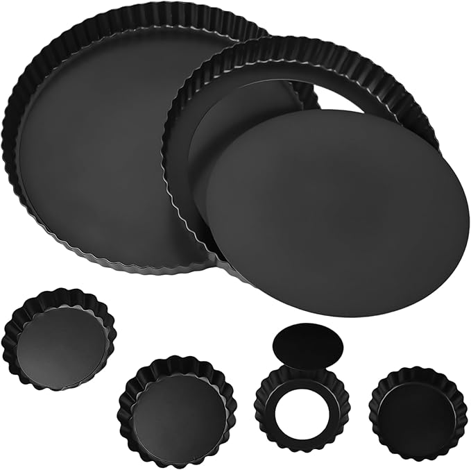 Axigundaone 6 Pcs Tart Pan with Removable Bottom, Pie Pan11/9/4/3In