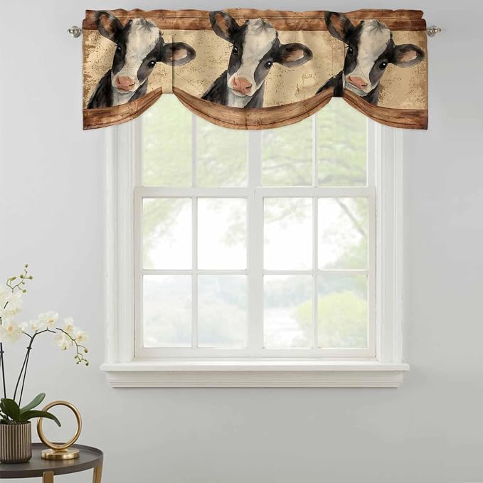 Farmhouse Cow Tie Up Valance Curtains