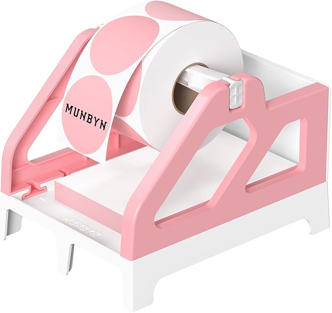 MUNBYN 130B Bluetooth Thermal Label Printer+2 Inch Round Thermal Labels+Pink Label Holder