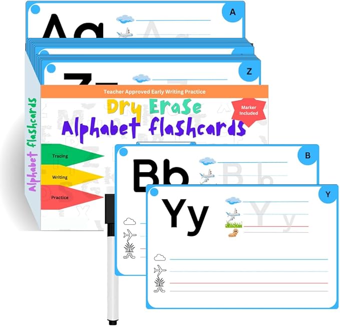 STEPUP Dry Erase Alphabet Flash Cards - Dry Erase Letter Tracing Cards for Kids Ages 3-7 Lower case Letter for Kindergarten Preschool and Toddlers Writing Practice