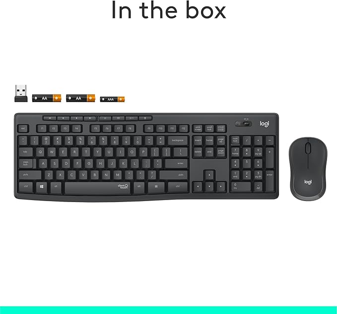 Logitech MK295 Wireless Mouse & Keyboard Combo with SilentTouch Technology, Full Numpad, Advanced Optical Tracking, Lag-Free Wireless, 90% Less Noise - Graphite