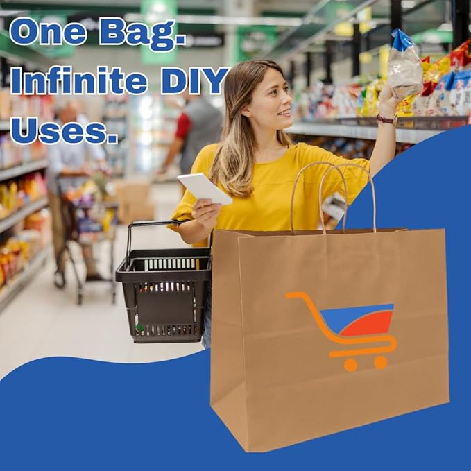 ASSUREPAK Kraft DIY Paper Bags, 16" x 6" x 12", 110 GSM, 250 Count