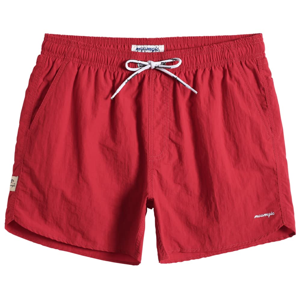 maamgic Mens Swim Trunks 5" with Mesh Lining Quick Dry Bathing Suits for Men Swim Shorts Swimwear Nylon Red Medium