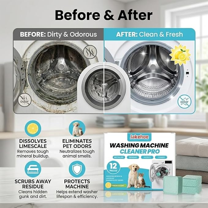 Washing Machine Cleaning Tablets: Powerful Deep Cleaning for Front Loader & Top Load Washer Machines - Clean Inside Drum and Laundry Tub Seal (36 pieces)